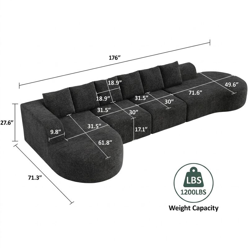 Vipbear 176" Oversized Modular Sectional Couch with Deep Seat, Chenille 6 Seater Living Room Sofa image number 1