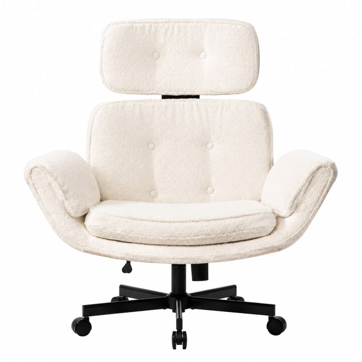 GOODSILO Cross-Legged Swivel Task Chair with Adjustable Armrests, Wheels, Removable Headrest for Home, Office, Makeup, Gaming Use