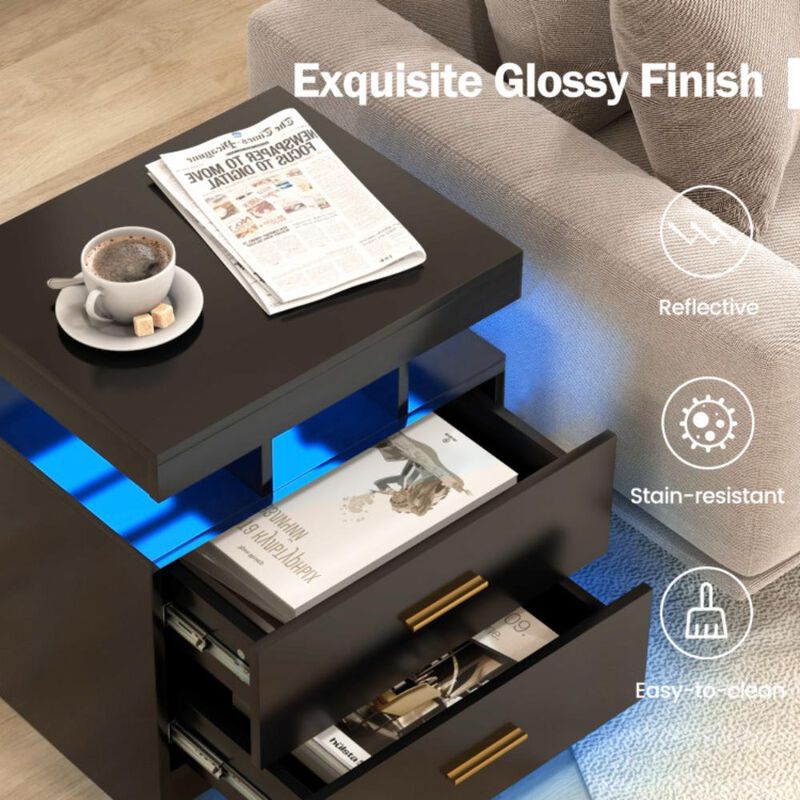 Hivvago LED Nightstand with 2 Storage Drawers for Bedroom