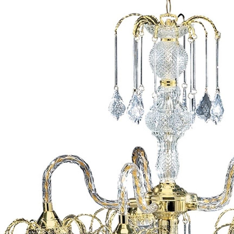 Hivvago Two Tier Crystal and Gold Hanging Chandelier Light