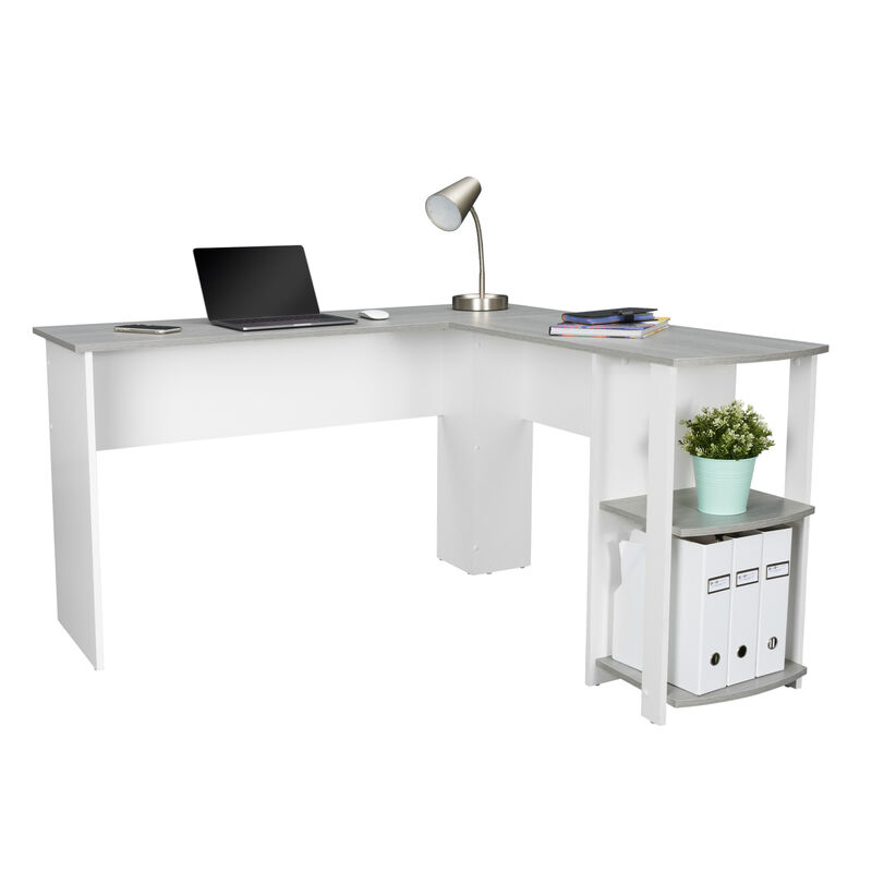 Modern L-Shaped Desk with Side Shelves, Grey image number 4