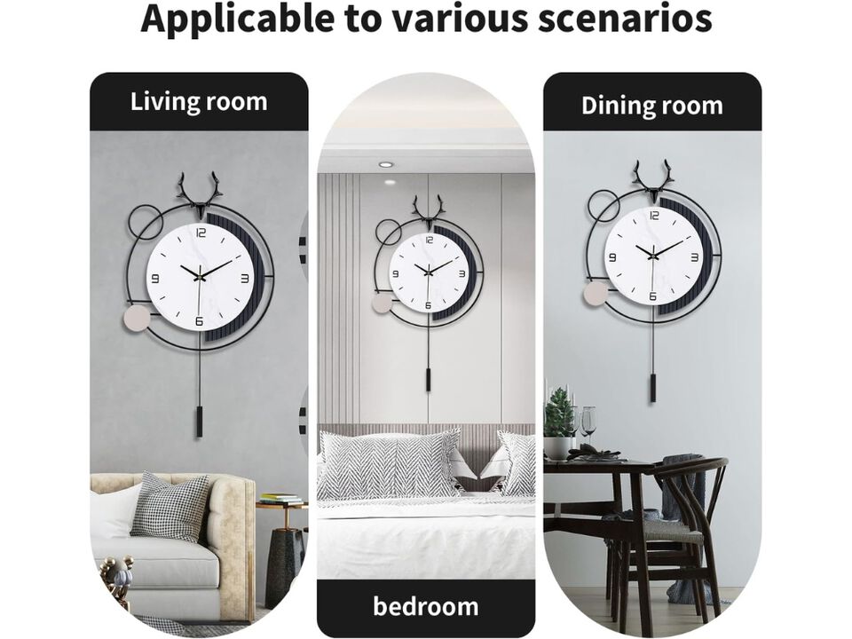 25" x 13" Decorative Silent Quartz Pendulum Wall Clock - Battery Operated for Living Room & Kitchen