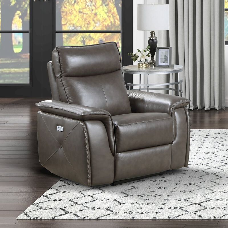 Lexicon Maroni Leather Power Reclining Chair With Power Headrest In Dark Brown