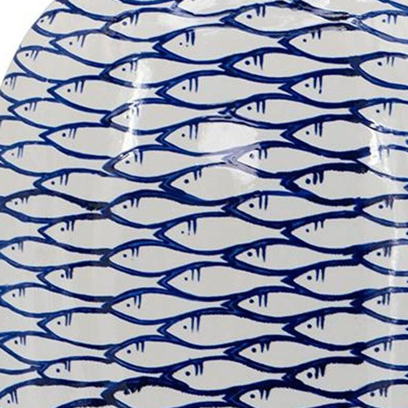 HomeRoots 16" Blue And White Fish Print Oval Ceramic Table Vase image number 4