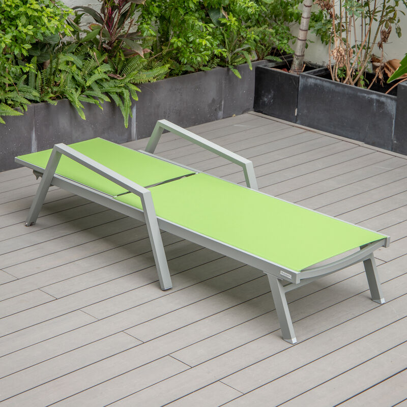 LeisureMod Marlin Poolside Outdoor Patio Lawn and Garden Modern Powder Coated Aluminum Frame Suntan Sling Chaise Lounge Chair with Armrests image number 2