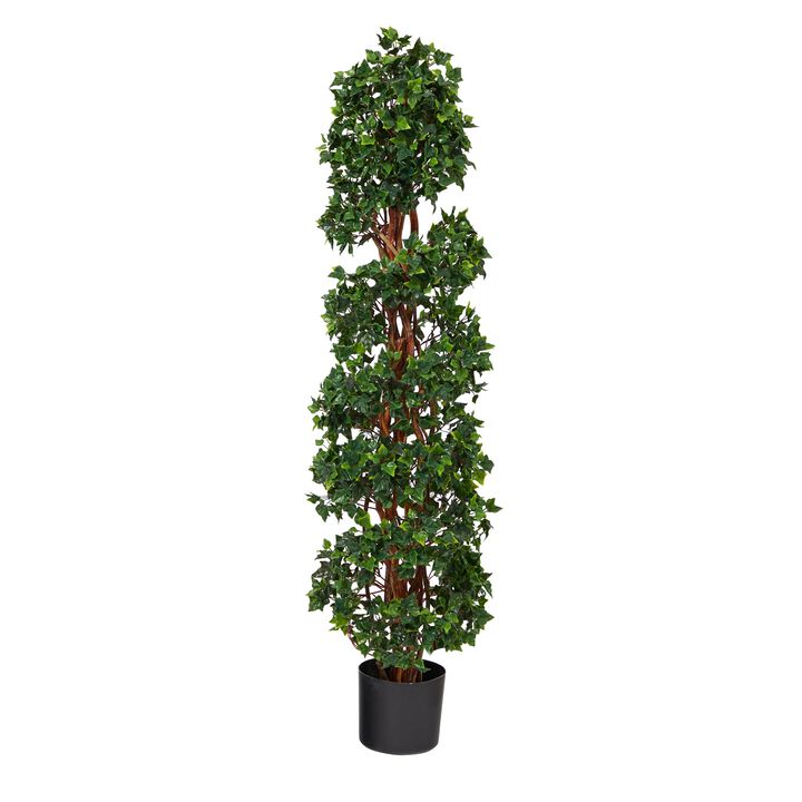 HomPlanti 4.5 Feet English Ivy Spiral Topiary Artificial Tree with Natural Trunk UV Resistant (Indoor/Outdoor)