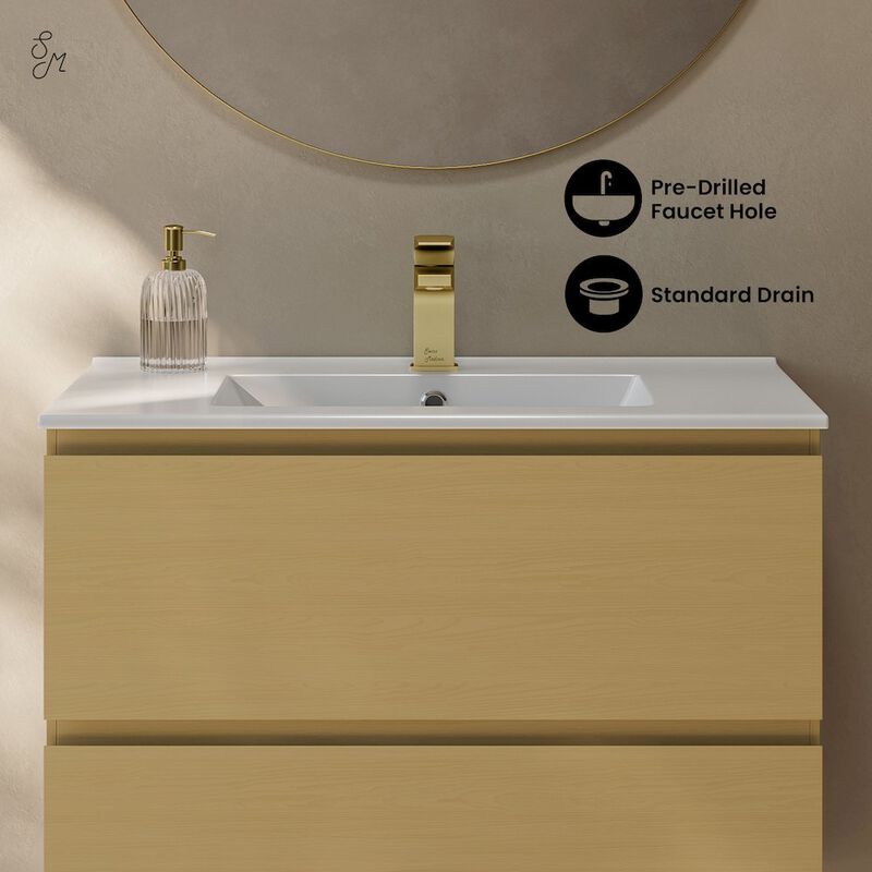 Liberte 30" Wall-Mounted Bathroom Vanity in Natural Oak with Sink Top image number 3