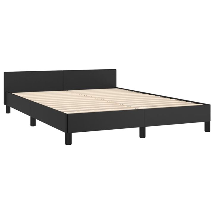 vidaXL Full-Size Bed Frame with Headboard, 53.9"x74.8", Faux Leather and Plywood Construction, Elegant Black
