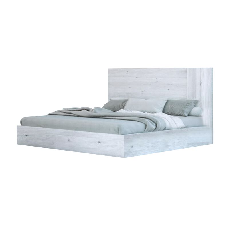 Noe Zid King Size Platform Bed, Panel Headboard, White Finish, Modern - Benzara