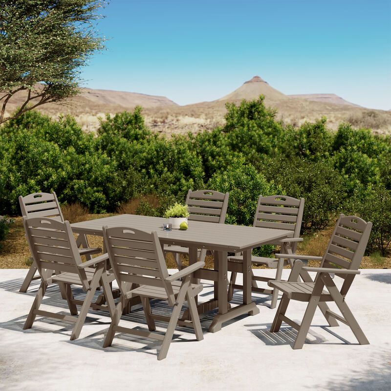 WestinTrends 7-Piece HDPE Rectangular Patio Dining Table Set with Foldable Chairs