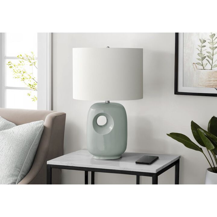 26"H, Table Lamp, Green Ceramic, Ivory / Cream Shade, Contemporary, Modern