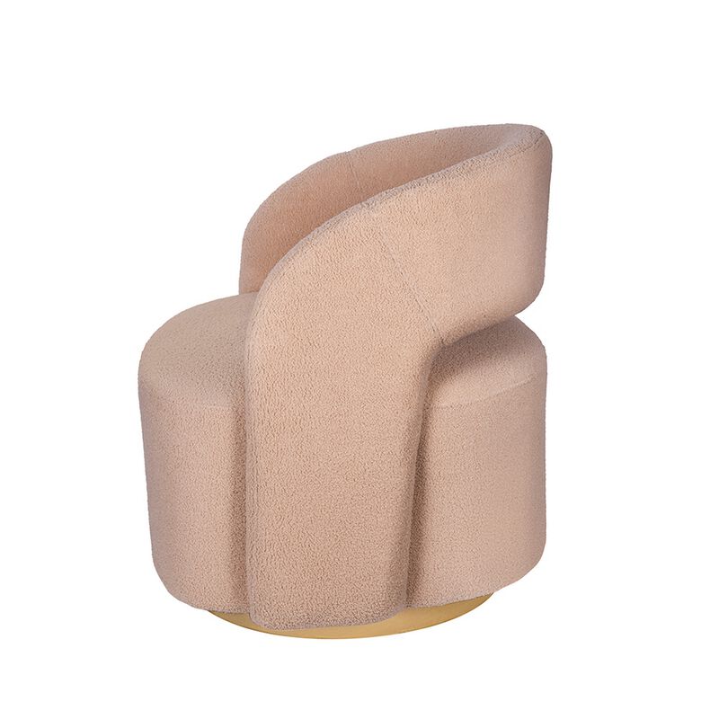 Xion 30 Inch Swivel Accent Chair, Brown Fabric Upholstery, Gold Iron Base