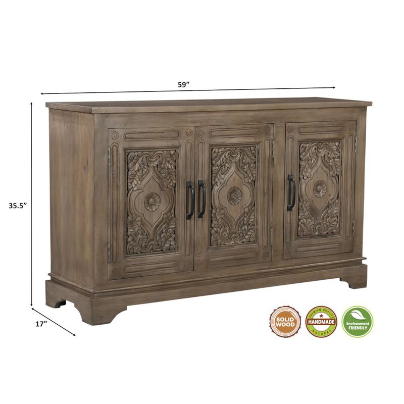 Taran Designs Grayson 3-door Carved Solid Wood Sideboard