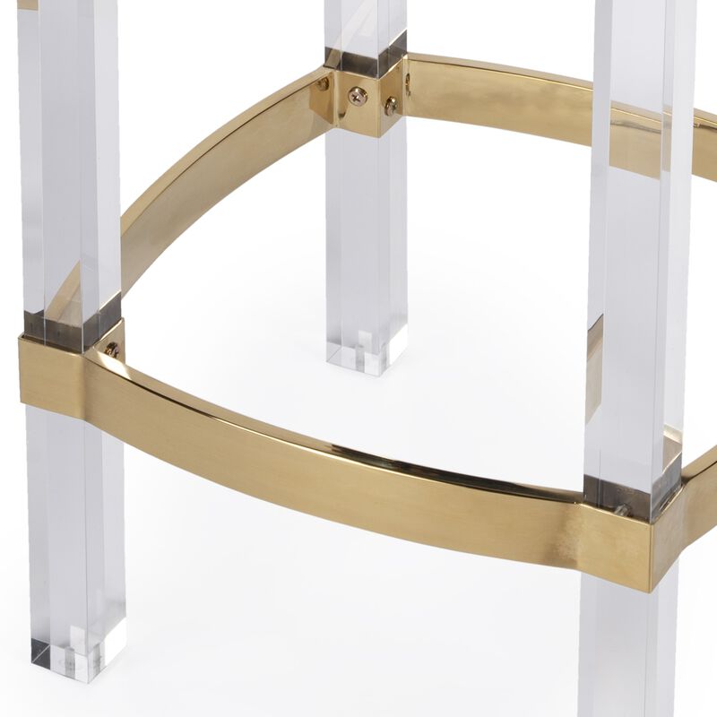 Hivvago 24 Inch White and Clear Stainless Steel and Steel Backless Counter Height Bar Chair