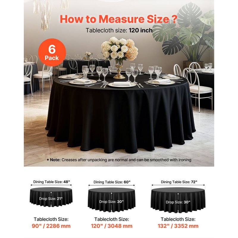 Round Tablecloth Set, Machine Washable Polyester Covers for Wedding, Banquet & Events image number 2