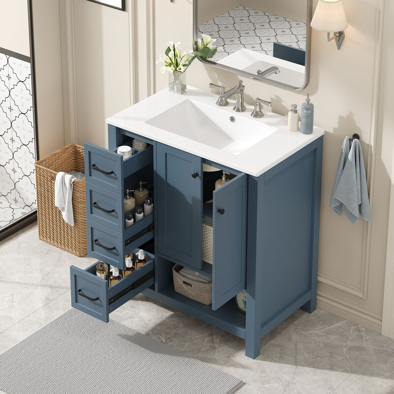 Merax Bathroom Storage Cabinet with Ceramic Basin, 2 Drawers & Door Cabinet image number 2