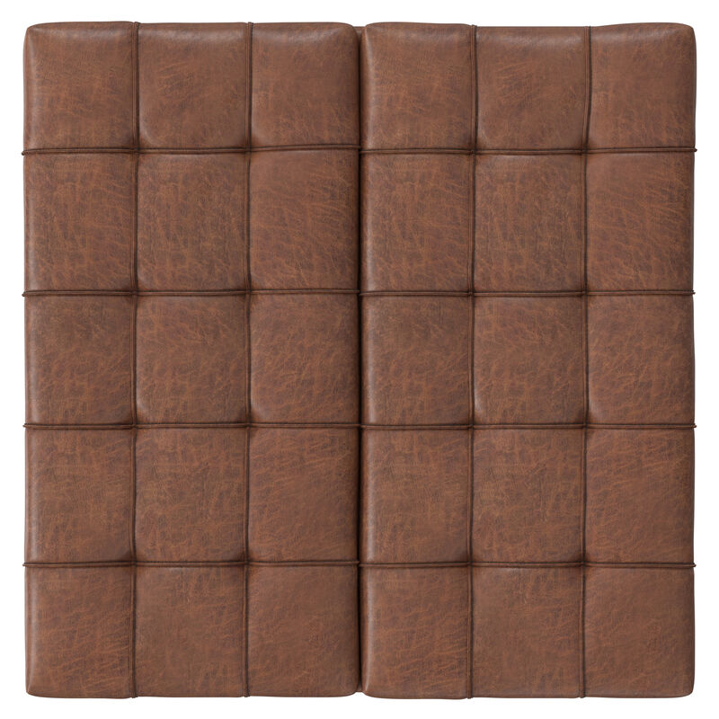 Mariah 36 inch Wide Contemporary Rectangle Lift Top Table Storage Ottoman in Distressed Saddle Brown  Vegan Faux Leather, Assembled