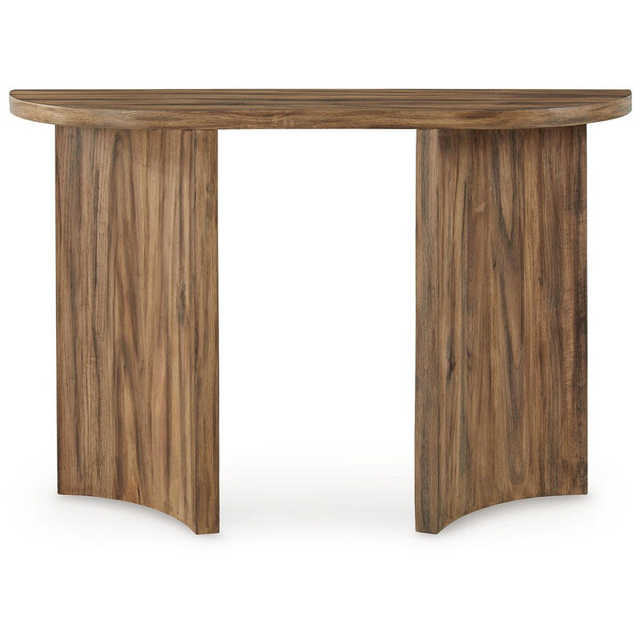 Anny Sofa Console Table, Curved Plinth Base, 52 Inch Brown Oak Wood