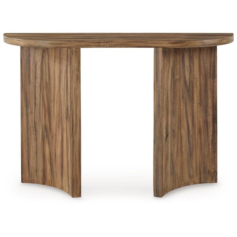 Anny Sofa Console Table, Curved Plinth Base, 52 Inch Brown Oak Wood