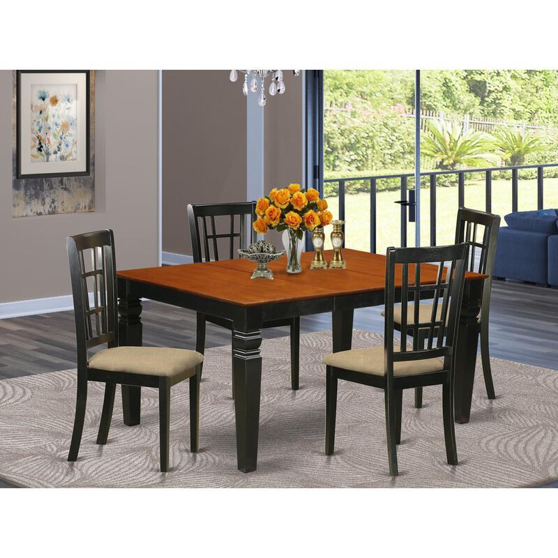 5 Pc Dinette set with a Dining Table and 4 Linen Kitchen Chairs in Black