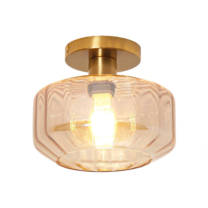 8.7" Modern Amber Glass Semi Flush Mount Ceiling Light
