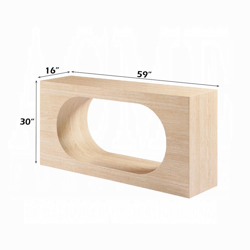 Pia Console Table, Oval Cutout Center, Beige Travertine Stone 59 Inch image number 7