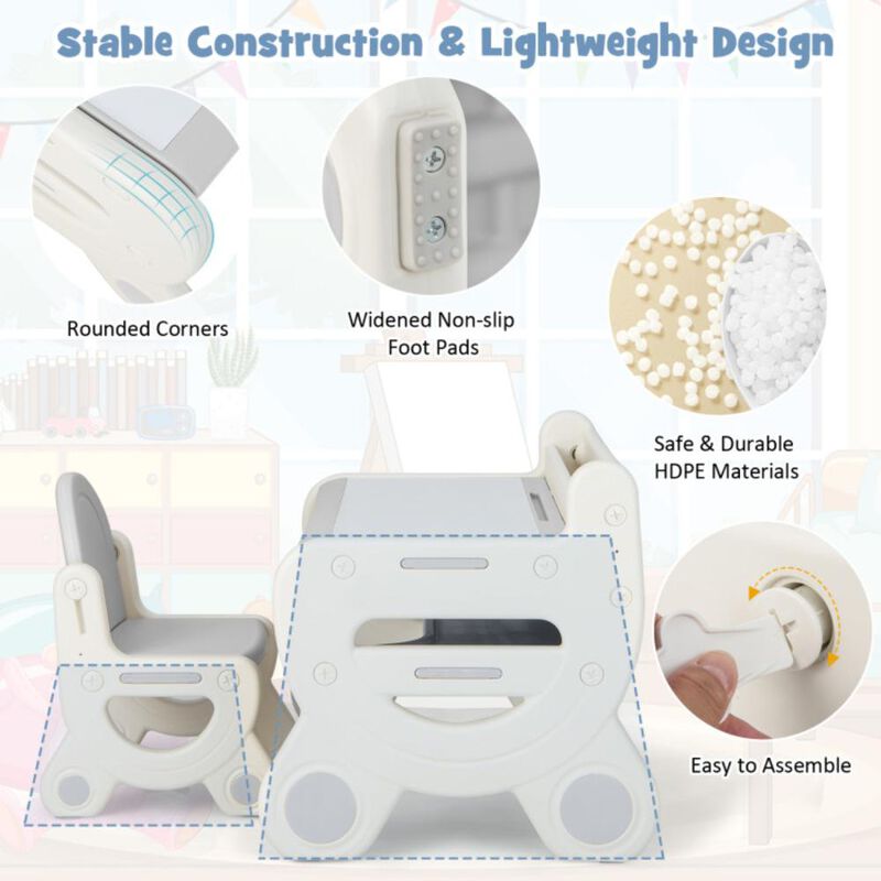 Hivvago Kids Drawing Table and Chair Set with Watercolor Pens and Blackboard Eraser