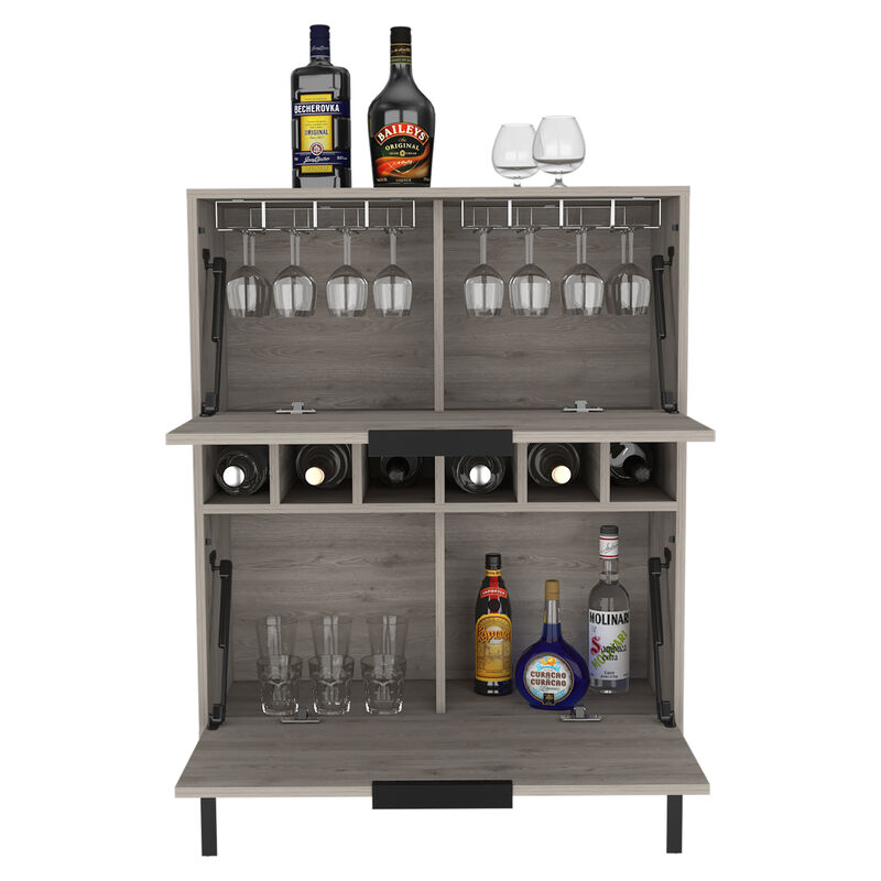 DEPOT E-SHOP Staten Bar Cabinet, Six Built-in Wine Rack, Two Door Flexible Cabinets, Light Gray