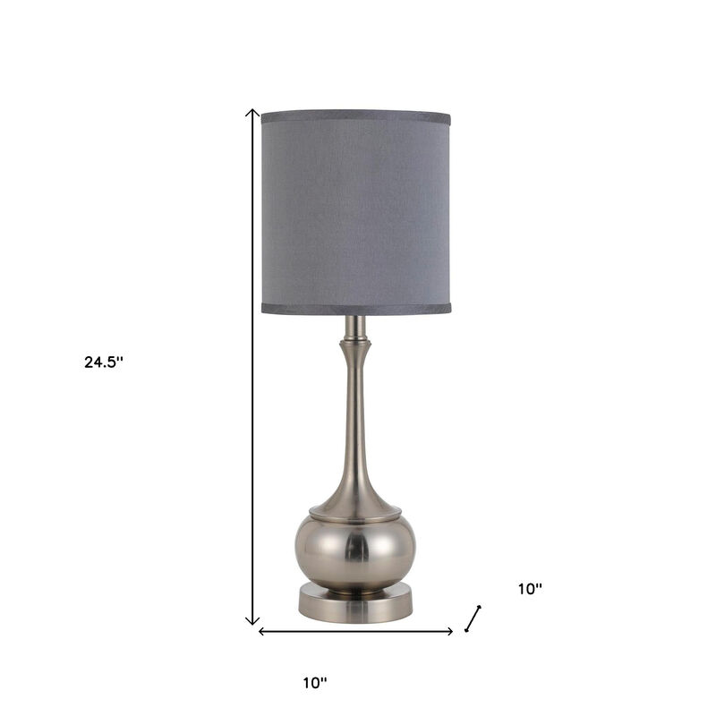 Hivvago 25" Nickel Metal Round Table Lamp With Gray Cone Shade