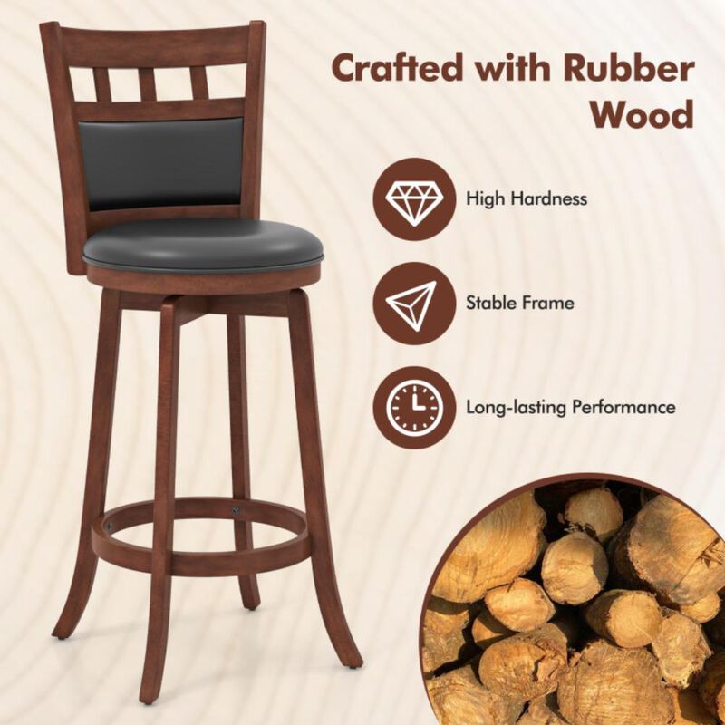 Hivvago Wood Swivel Bar Stools Set of 2 with Faux Leather Upholstered Seat and Back