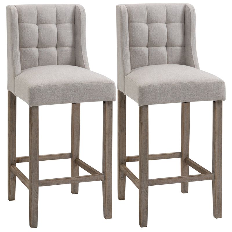 Beige Kitchen Stools: Set of 2 Modern Tufted Bar Chairs