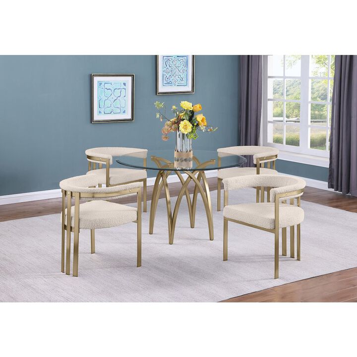 Best Quality Furniture 5Pc Round 48X48 Dining Set With 4 Cream Boucle Chairs