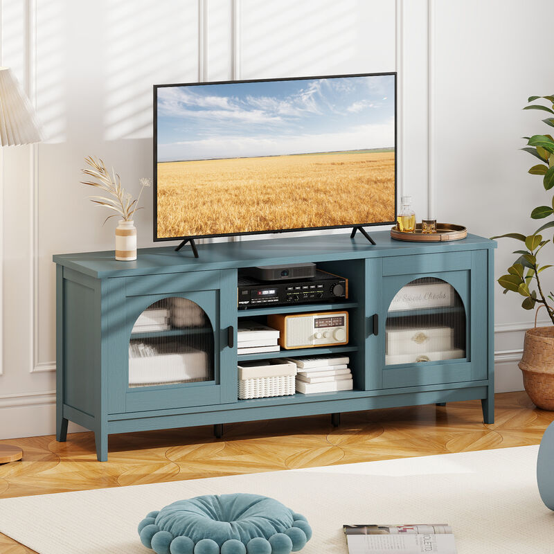 TV Cabinet with Adjustable Shelves, 2 Cable Holes, and Vintage Modern Style image number 1