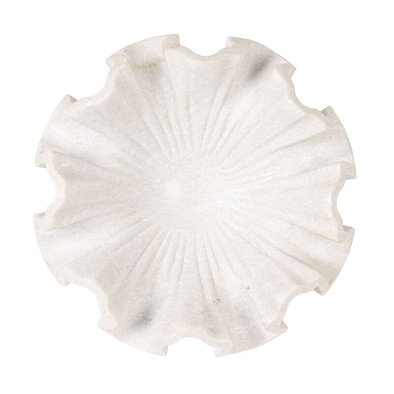 Marble Ruffled Pedestal Bowl, White image number 4