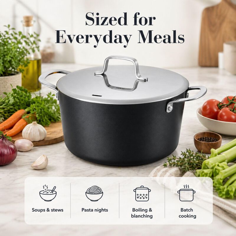 Alva Maestro Nonstick Ceramic Stock Pot with Lid 4.5Qt. - Easy to Clean, Oven Safe and Made without PFAS, PFOA & PTFE - Induction and All Stovetop Compatible with Even Heat Distribution image number 7