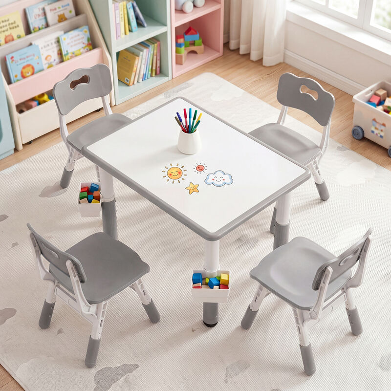 Kids Table and 4 Chairs Set with Graffiti Top and Baskets image number 6