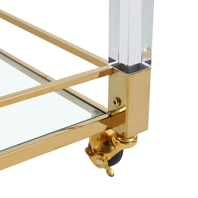 Contemporary Chrome Bar Serving Cart Tempered Glass Metal Frame (Gold) TC-14