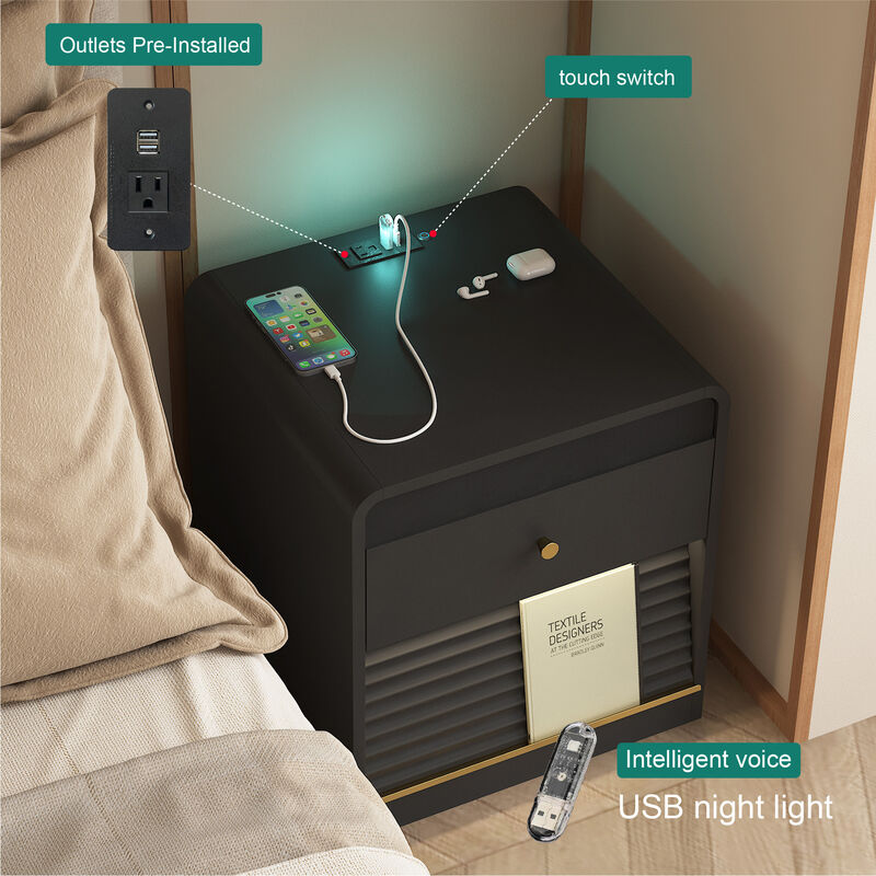 Smart Nightstand with Charging Station Voice-Controlled Night Light LED image number 5