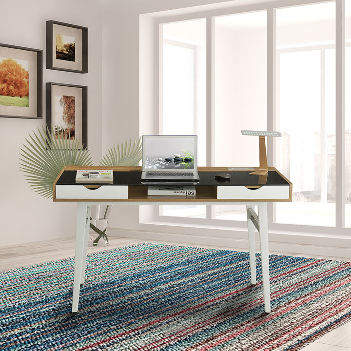 Compact Computer Desk with Multiple Storage, Walnut