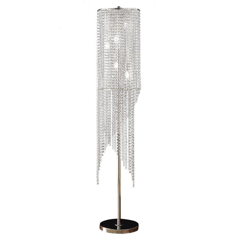 Mindy 62 Inch Floor Lamp, Crystal Raindrops Design, Metal, Clear Finish - Benzara image number 0