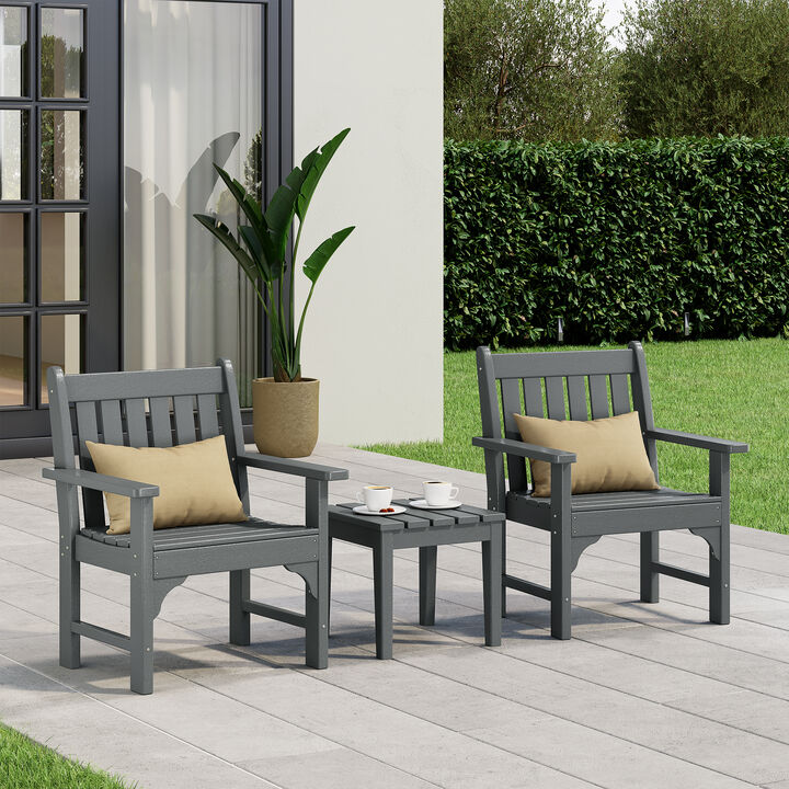 WestinTrends Outdoor Patio 3-Piece HDPE Adirondack Garden Chairs with Square Adirondack Side Table Set