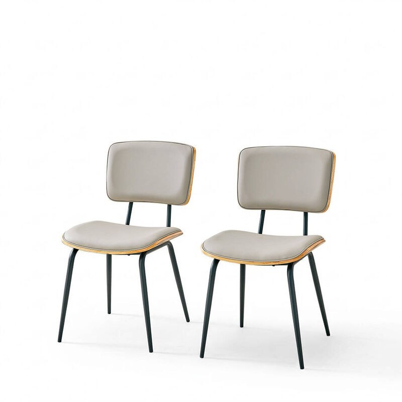 Set of 2 Dining Chairs Faux Leather Open Back Walnut Veneer Back Dining Chairs Metal Legs Leveling Feet image number 0