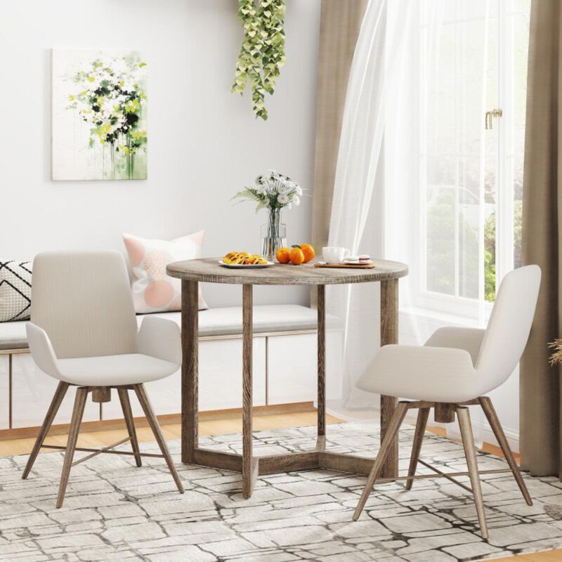 Hivvago Round Wood Dining Table for 2-4 People with Wing-shaped Pedestal Base