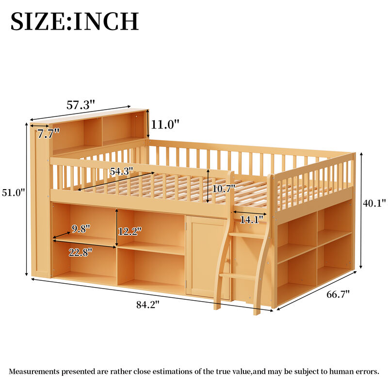 Merax Loft Bed with Storage Shelves and LED Headboard Light image number 4