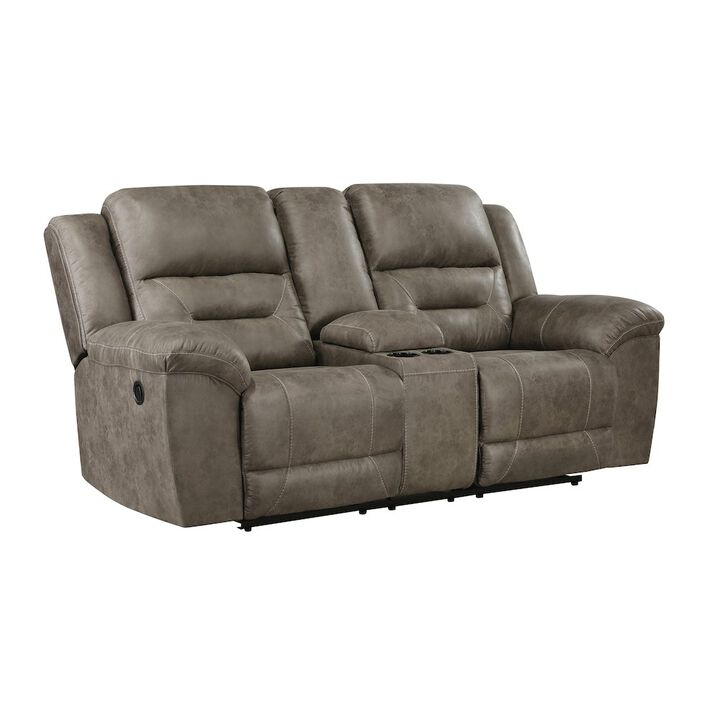 Lexicon Hazen Microfiber Double Reclining Love Seat With Center Console In Brown