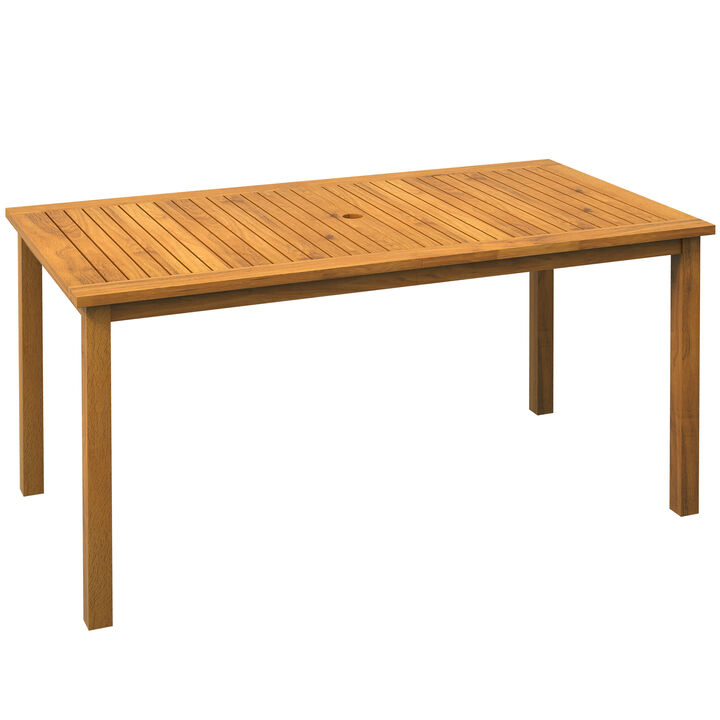 Rectangle Patio Table Acacia Wood for 6 People with Umbrella Hole