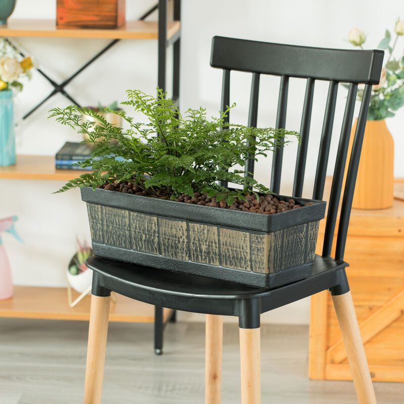 Outdoor and Indoor Rectangle Trough Plastic Planter Box, Vegetables or Flower Planting Pot, Brown Small