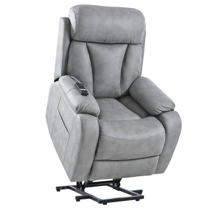 Electric Power Lift Recliner Chair for Elderly, Fabric Recliner Chair for Seniors, Home Theater Seating, Living Room Chair, Side Pocket, Remote Control (Light Gray)