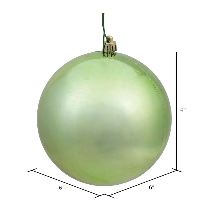 Vickerman N591554DSV Shiny Ball Ornaments with Shatterproof UV Resistant, Pre-drilled Cap Secured & Green Floral Wire in 4 per Bag, 6", Celadon