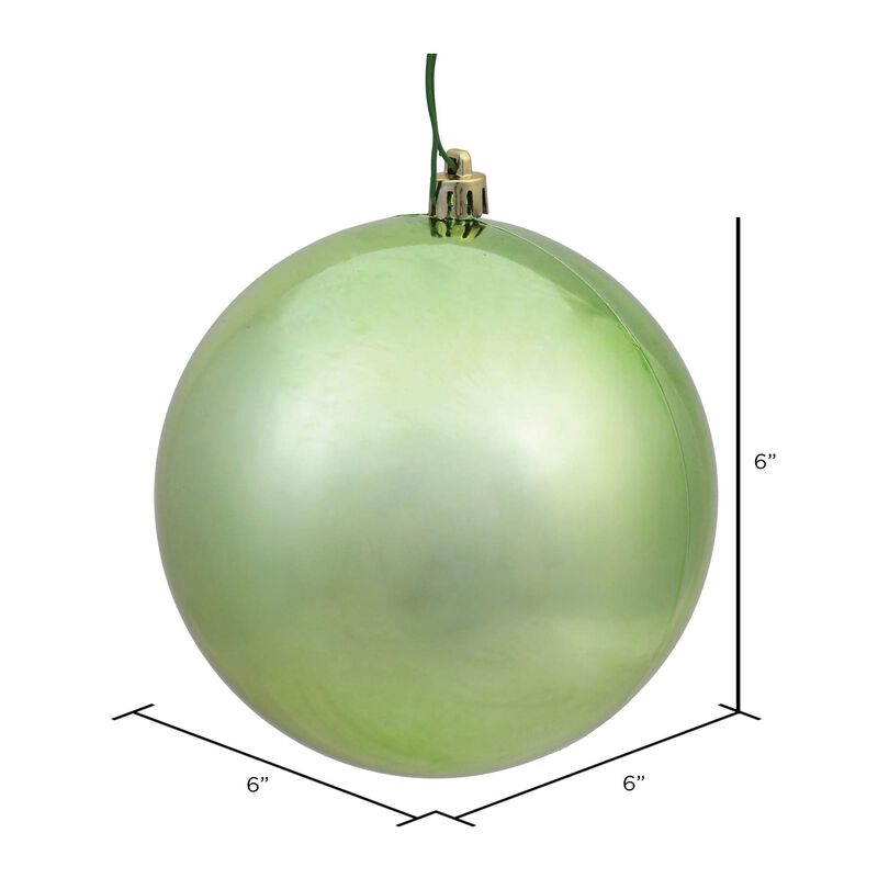 Vickerman N591554DSV Shiny Ball Ornaments with Shatterproof UV Resistant, Pre-drilled Cap Secured & Green Floral Wire in 4 per Bag, 6", Celadon image number 1